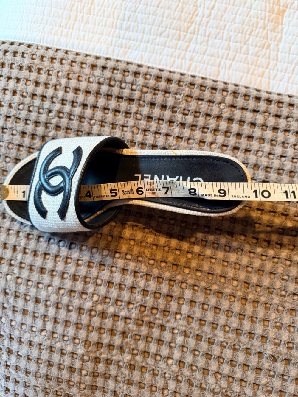 CHANEL Women's Off White and Black Slide Sandals - Picture 10 of 10